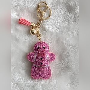 Pink Rhinestone Gingerbread Keychain Bag Charm
